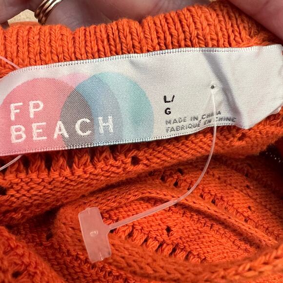 NWT Free People Orange Crochet Maxi Dress FP Beach Knit Bathing Suit Coverup Lrg - Picture 8 of 10